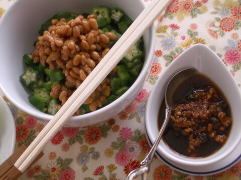 オクラ納豆の醤油麹がけ